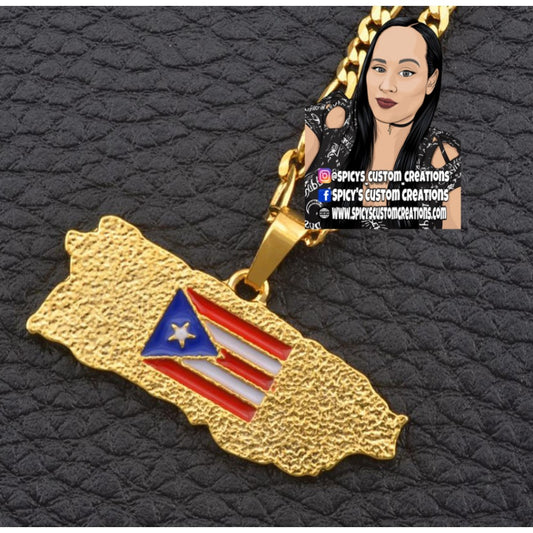 Puerto Rico Flag Necklace Style 2