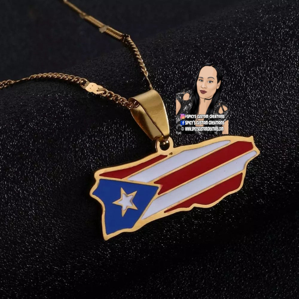 Puerto Rico Flag Necklace Style 1