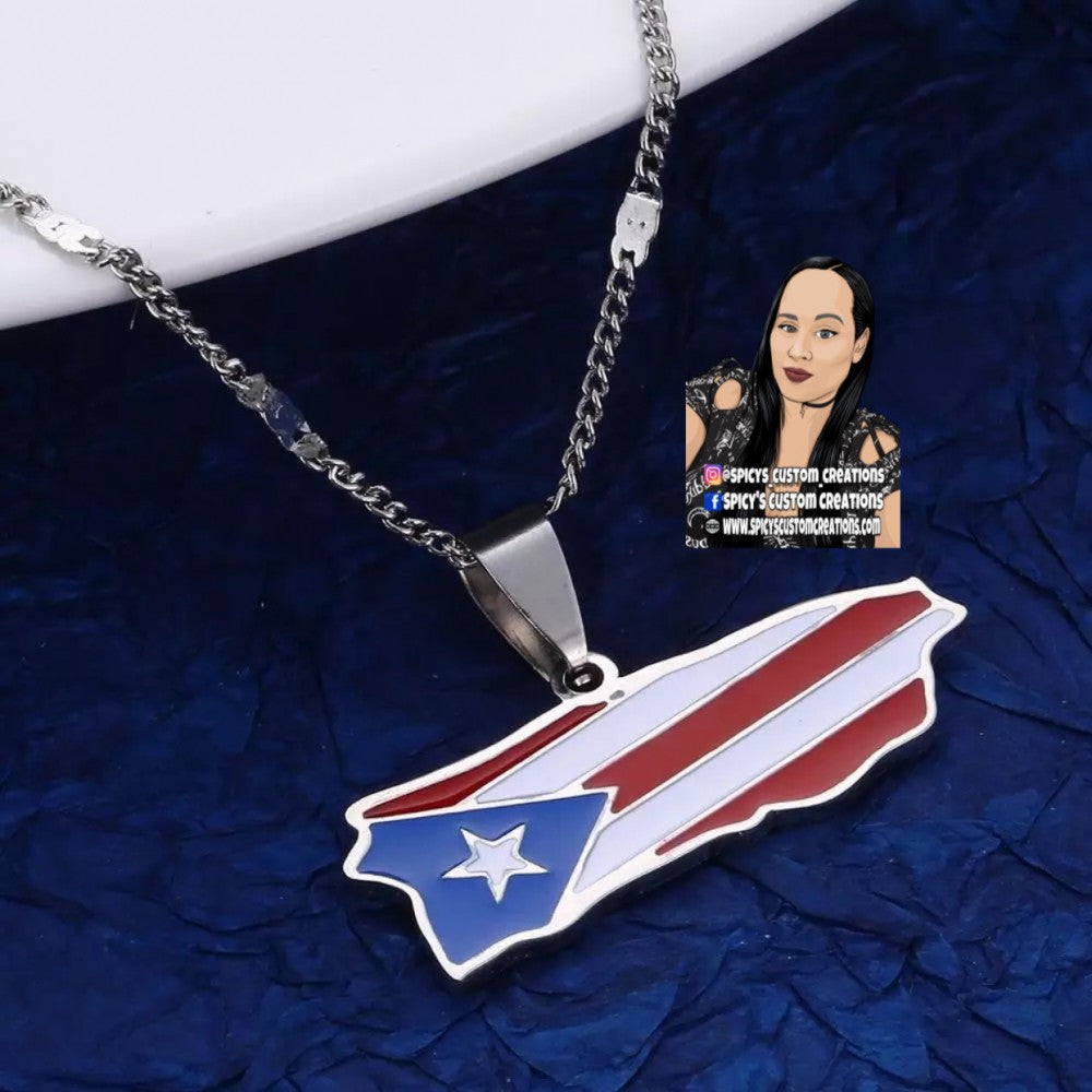 Puerto Rico Flag Necklace Style 1